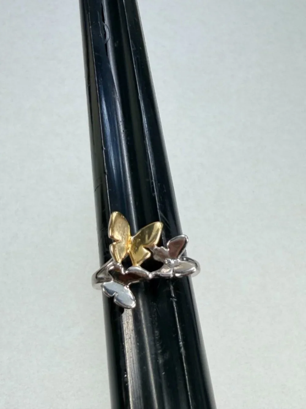Modern Two Tone Butterfly Ring Silver Gold Tone Nature Statement Jewelry 7.25